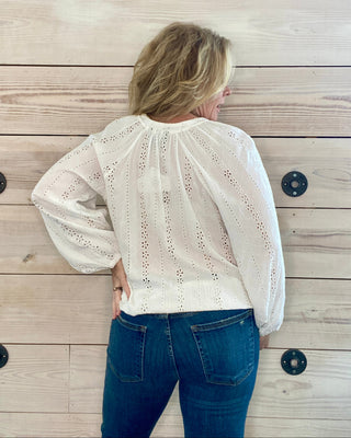 Eyelet Embroidered Button-Front Blouse