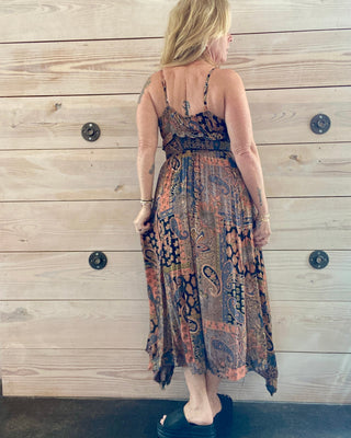 Boho Style Maxi Dress with Tie Front and Smocked Waist
