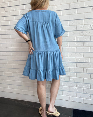 Chambray V-Neck Mini Dress