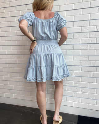 Blue Gingham Tie Neck Mini Dress