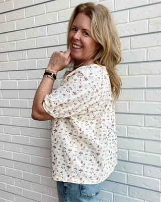 Floral Puff Sleeve Button-Down Blouse