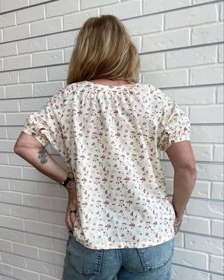 Floral Puff Sleeve Button-Down Blouse