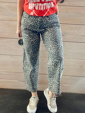 high rise crop length leopard pants