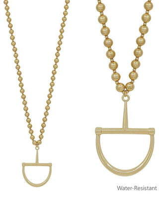Long Matte Gold Beaded Horse Bit Necklace