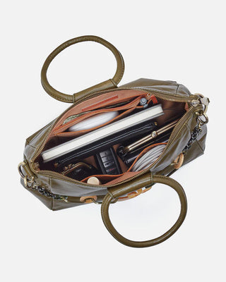 Sheila Medium Olive Satchel with a Charm
