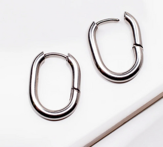 Edie Oval Locking Sleeper Huggie Earrings