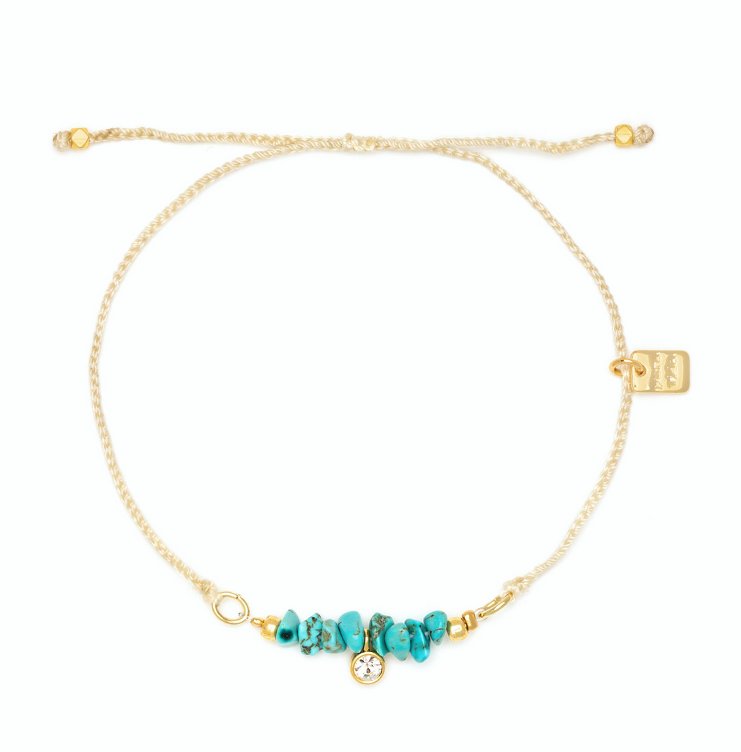 Pura Vida Dainty Turquoise Bead Gold Charm Bracelet