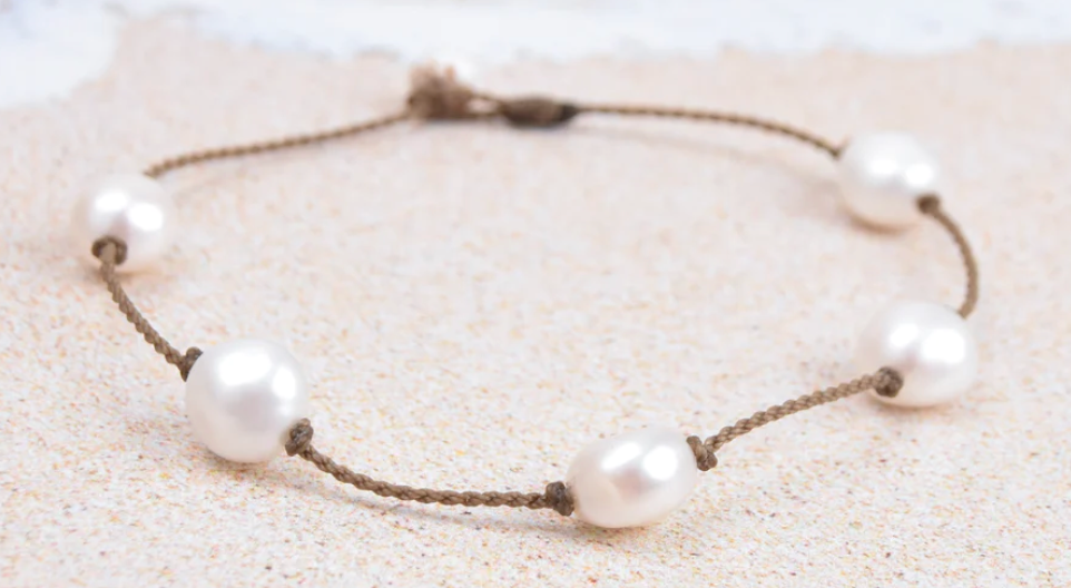 Tula Blue Anklet in Medium White Pearl