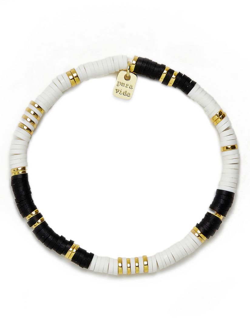 B & W Vinyl Disc Stretch Bracelet