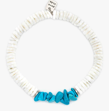 Puka Shell And Turquoise Chip Stretch Bracelet