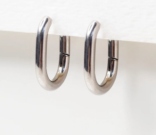 Edie Oval Locking Sleeper Huggie Earrings