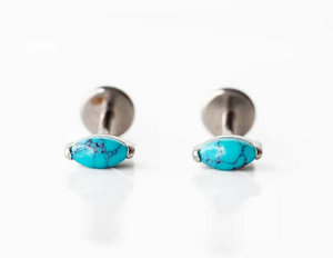 Turquoise Solitaire Marquise Flat Back Earrings