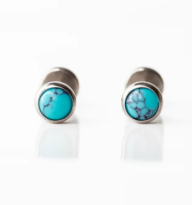 Turquoise Round Bezel Flat Back Earrings