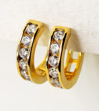 Load image into Gallery viewer, Crystal Row Locking Hoop Earrings