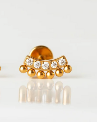 Lou Titanium Beaded CZ Curve Flat Back Earring