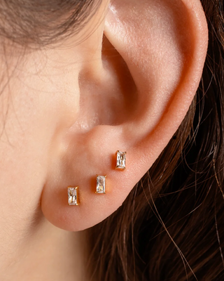 Baguette Solitaire Flat Back Earrings