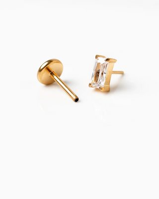 Baguette Solitaire Flat Back Earrings