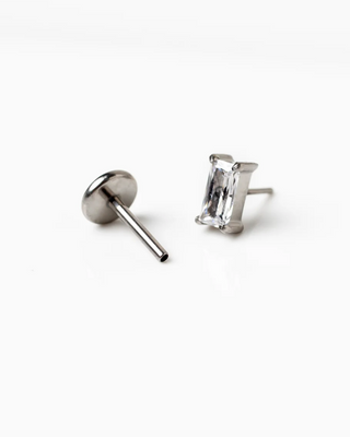 Baguette Solitaire Flat Back Earrings