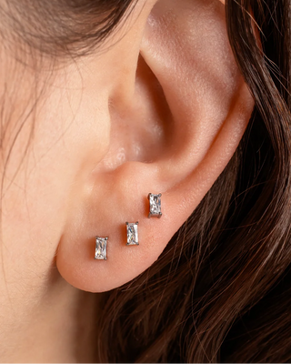 Baguette Solitaire Flat Back Earrings