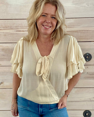 Wrap tie cream short sleeve top