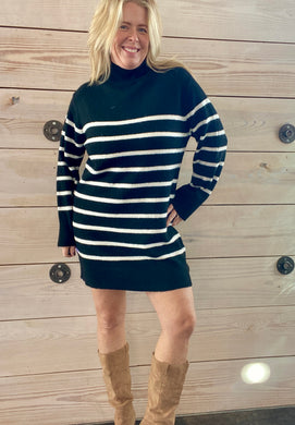 Black and white stripe sweater dress