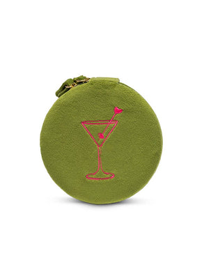 Martini Olive Velvet Jewelry Zip Case / Travel Organizer