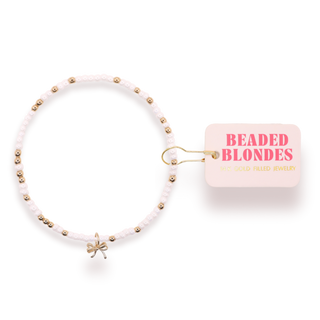 Bow Charm Bracelet with White Beads