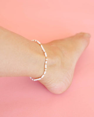 White Sprinkle Beaded Gold Filled Stretch Anklet
