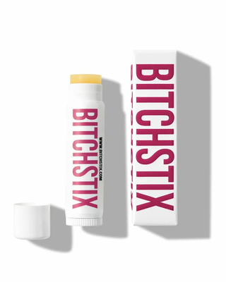 Bitchstix lip balm packaging on a white background