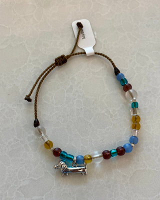 Wiener Dog Charm Sea Glass Bracelet