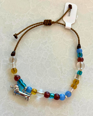 Wiener Dog Charm Sea Glass Bracelet