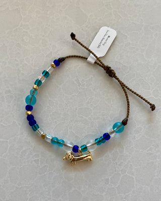 Wiener Dog Charm Sea Glass Bracelet