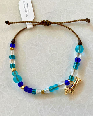 Wiener Dog Charm Sea Glass Bracelet