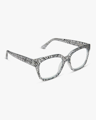 Zebra print eyeglasses on a white background