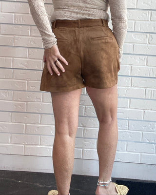 Saddle Faux Suede Belted Shorts