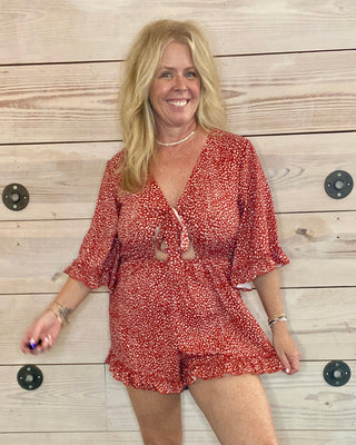 Burnt Orange Polka Dot Romper