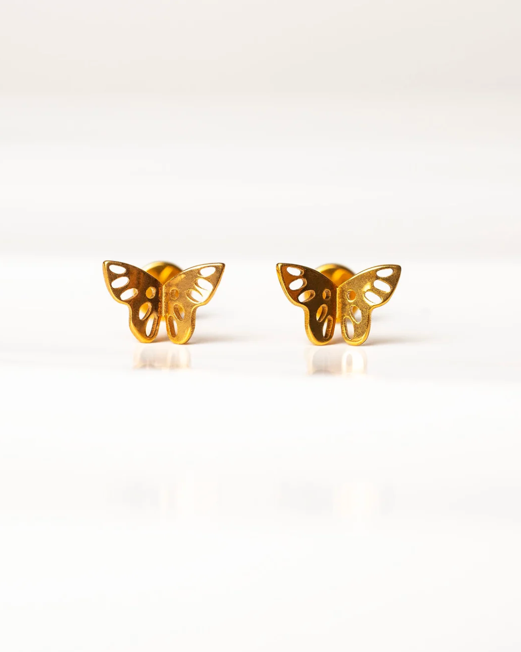 Gaia Titanium Floating Butterfly Flat Back Earrings