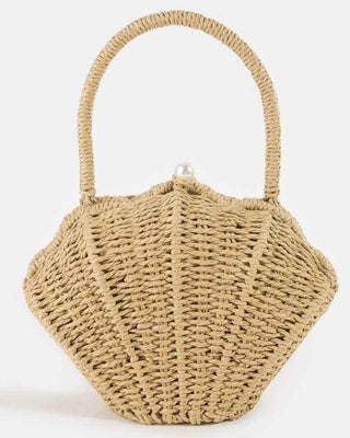 Straw Shell Shape Braided Top Handle Bag: KA