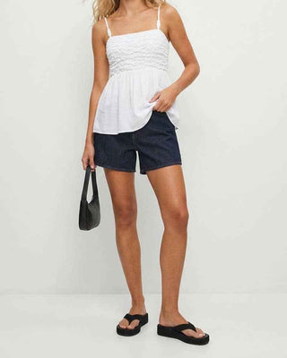 Cord Detail Smocking Top: Off White / S