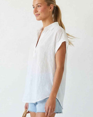 Sheer Cotton Short Sleeve Popover Blouse: Black / S