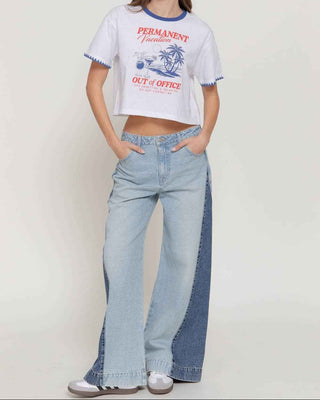 Short Sleeve Embroidered Edge Graphic T-Shirt: WHT-white/navy / S