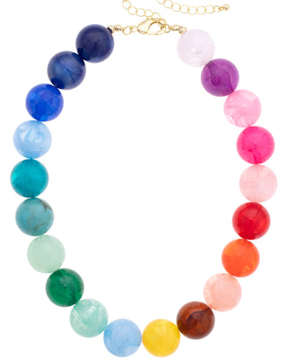 Necklace with multicolored beads on a white background