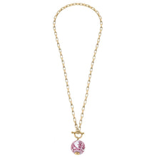Load image into Gallery viewer, Laurel Chinoiserie T-Bar Necklace in Pink &amp; White