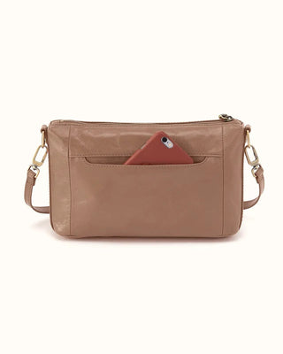 leather bag with a back pocket for a phone
