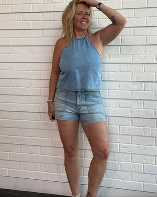 Daze Valley Girl High Rise Patch Pocket Shorts in RomCom