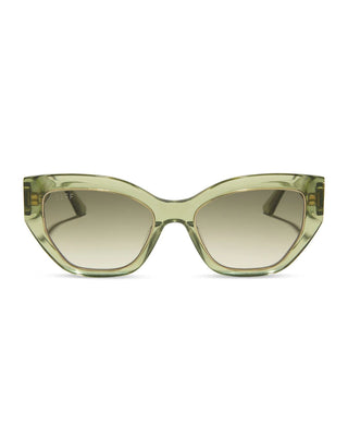 Green sunglasses with a gradient lens on a white background