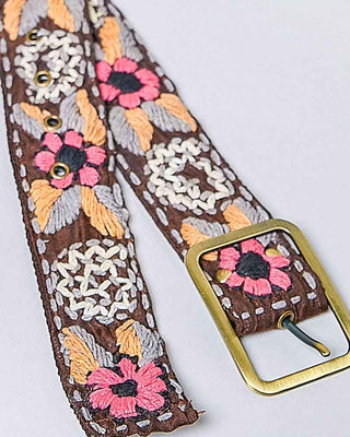 Handcrafted Flower Embroidered Bead Accessory Belt: PALE BLUE MULTI / Os