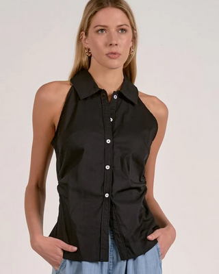 black button down sleeveless top