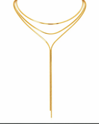 Ellie Vail Elaina layered lariat necklace featuring two stainless steel chains and a long lariat drop.