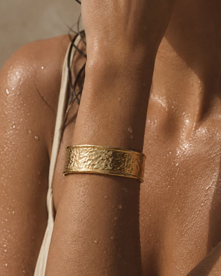 Ellie Vail Lowell hammered cuff bracelet in water-resistant stainless steel with a bold textured finish.
